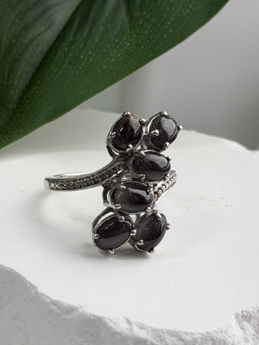 925 Sterling Silver Black Star Sapphire Ring Size 7