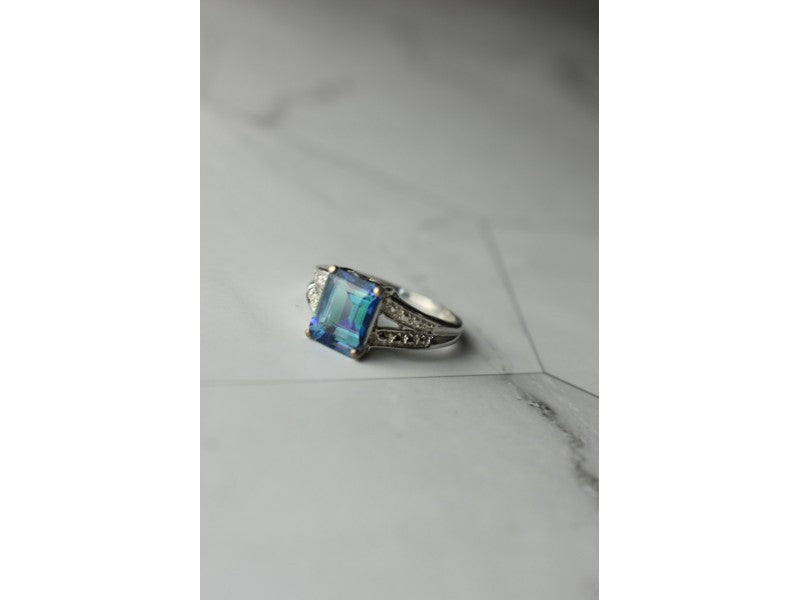 925 Sterling Silver Blue Spinel Ring Size 6.5