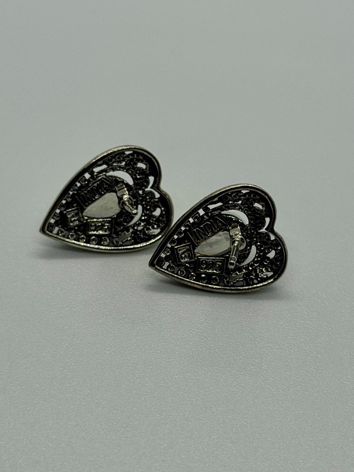 Vintage 925 Sterling Silver Moonstone Heart Earrings