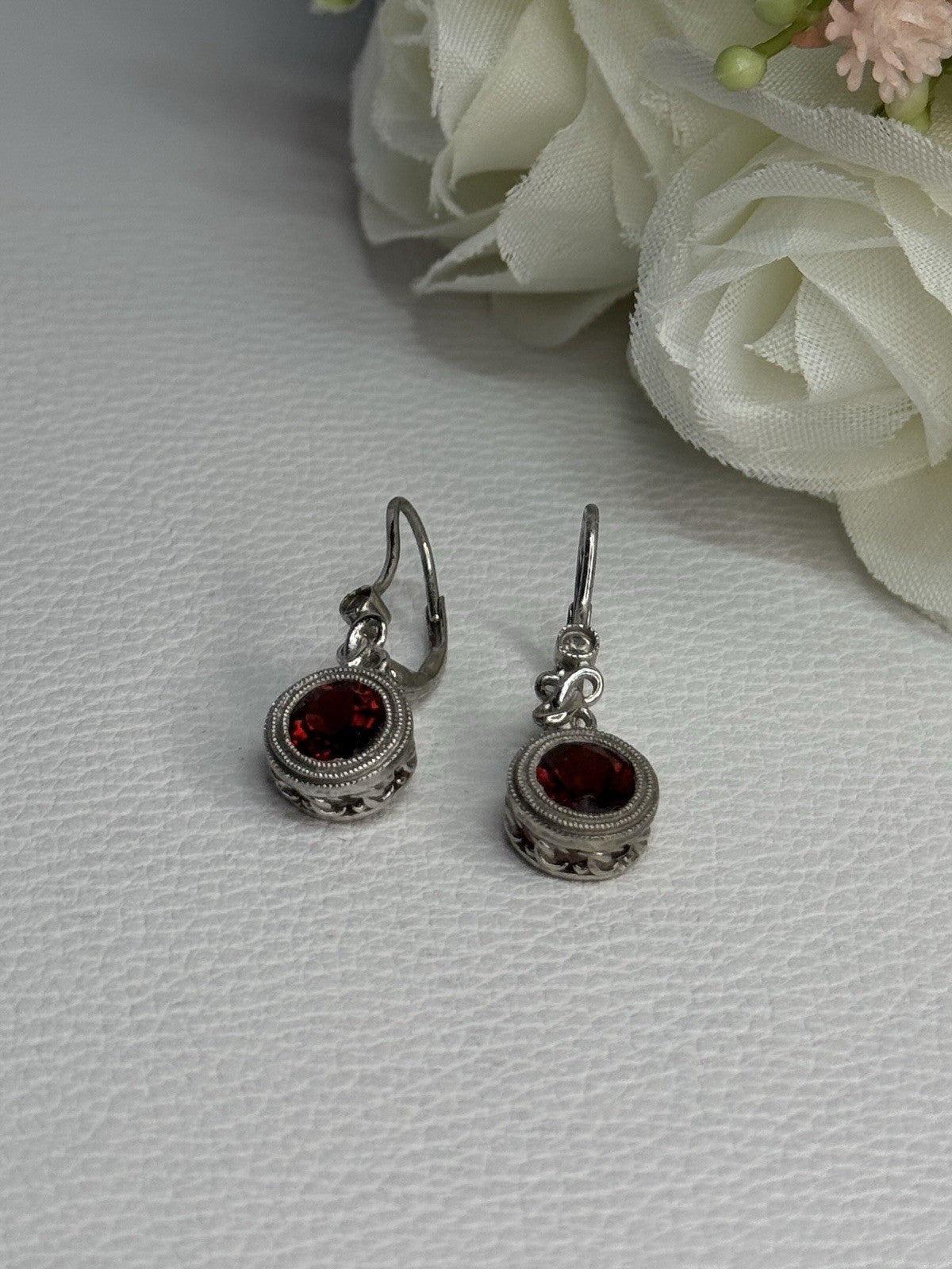 925 Sterling Silver Garnet Earrings Length 1.10 Inch