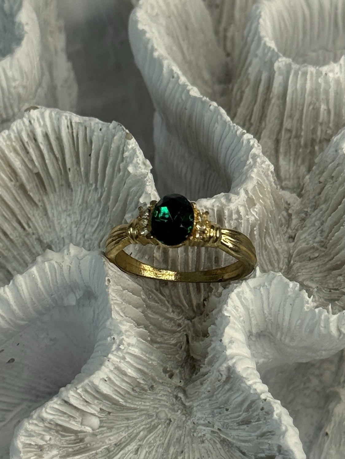 Gold Plated Green CZ Ring Size 9