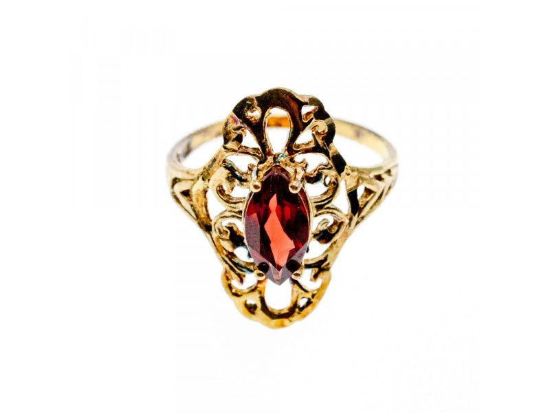 925 Sterling Silver Gold Plated Almandine Openwork Ring Size 9