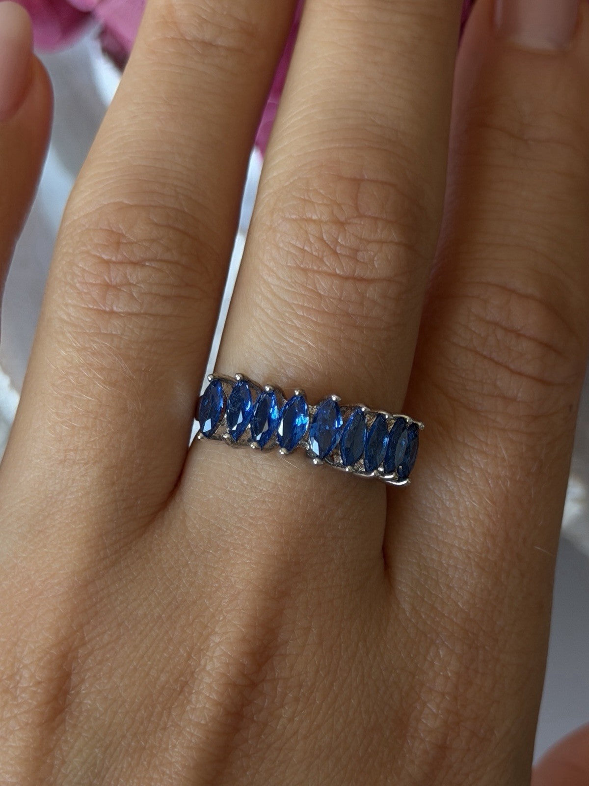 925 Sterling Silver Sapphire Ring Size 8
