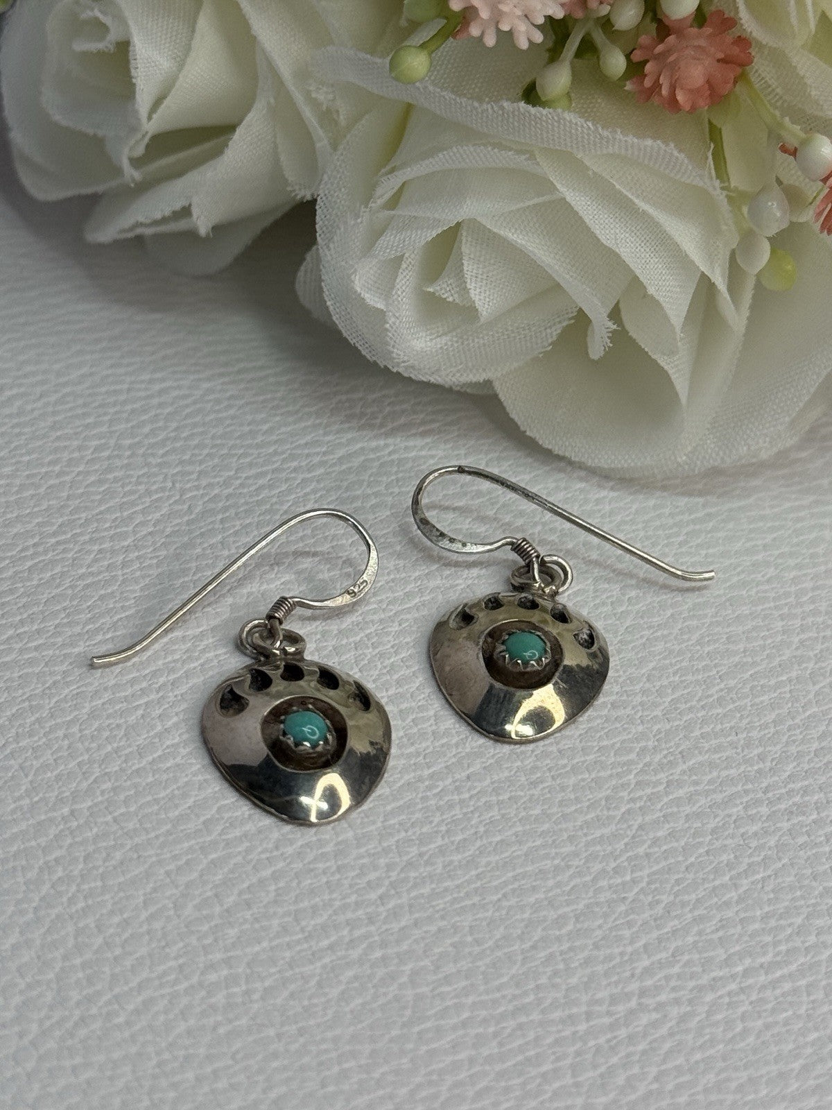 Vintage Native American 925 Sterling Silver Turquoise Earrings Length 1.20 Inch