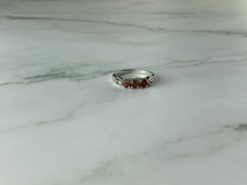 925 Sterling Silver Spessartine & CZ Ring Size 8