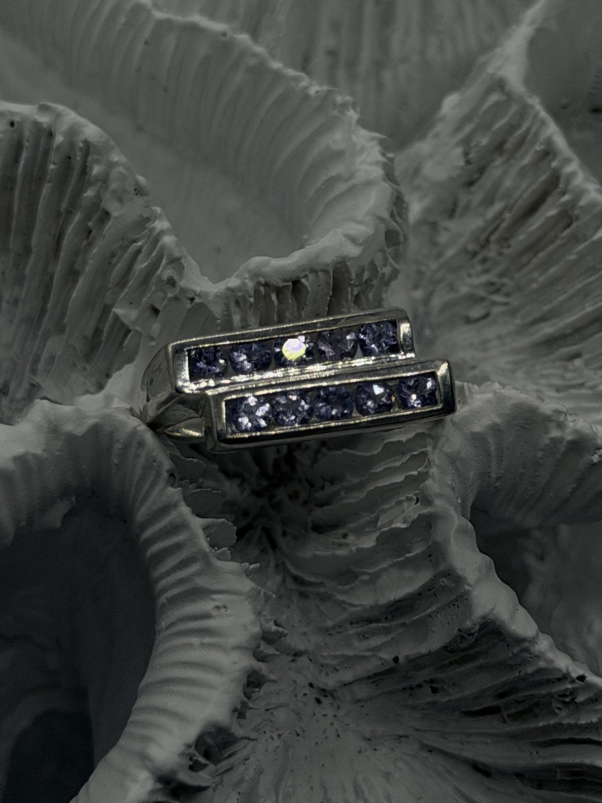 Channel Set Violet Iolite 925 Sterling Silver Ring Size 7