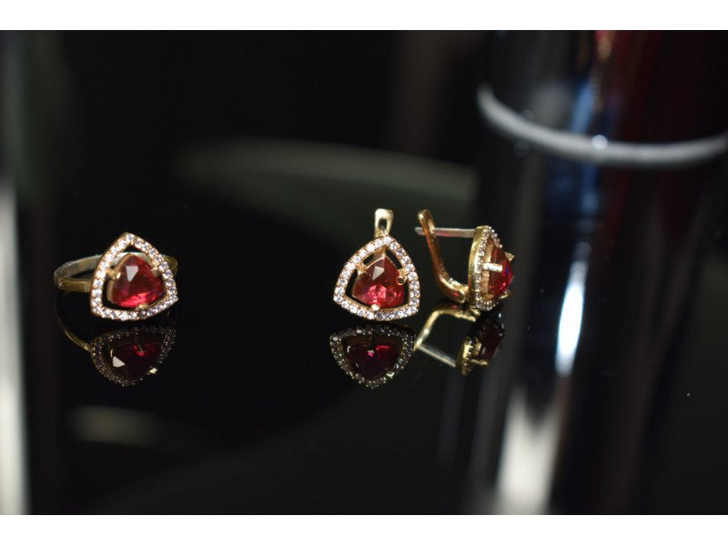925 Sterling Silver with Gilding Red Alpanite & CZ Set