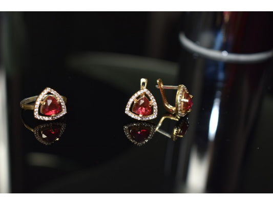 925 Sterling Silver with Gilding Red Alpanite & CZ Set