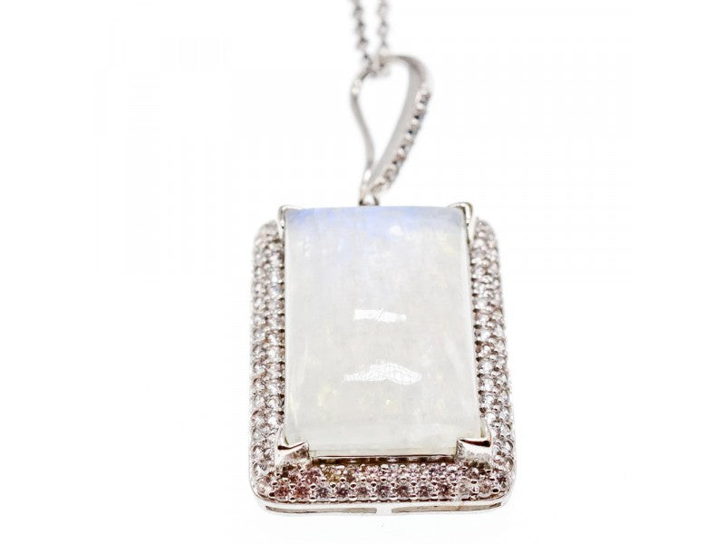 925 Sterling Silver Moonstone & CZ Chain With Pendant