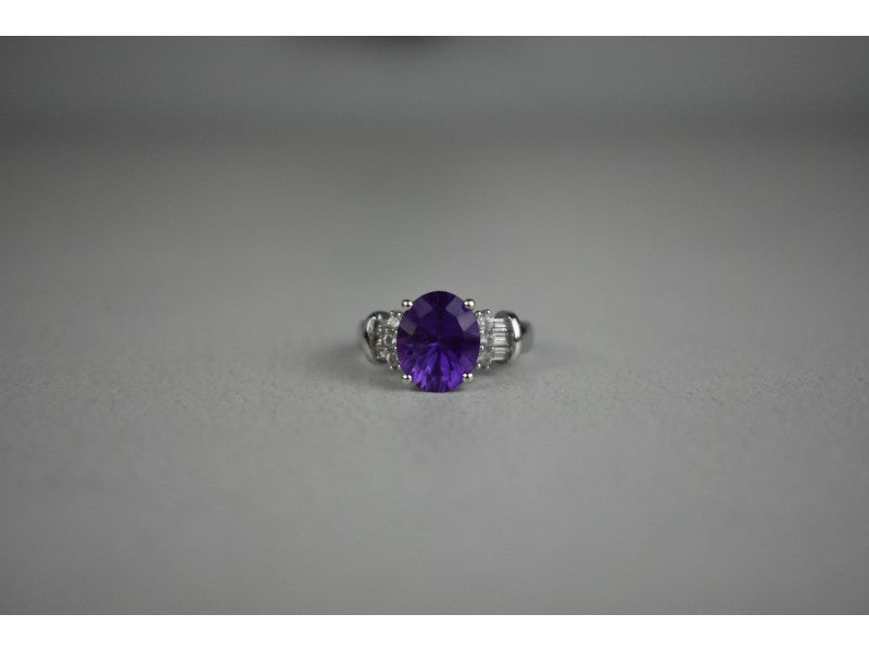 925 Sterling Silver Amethyst & Colorless Topaz Ring Size 6.5