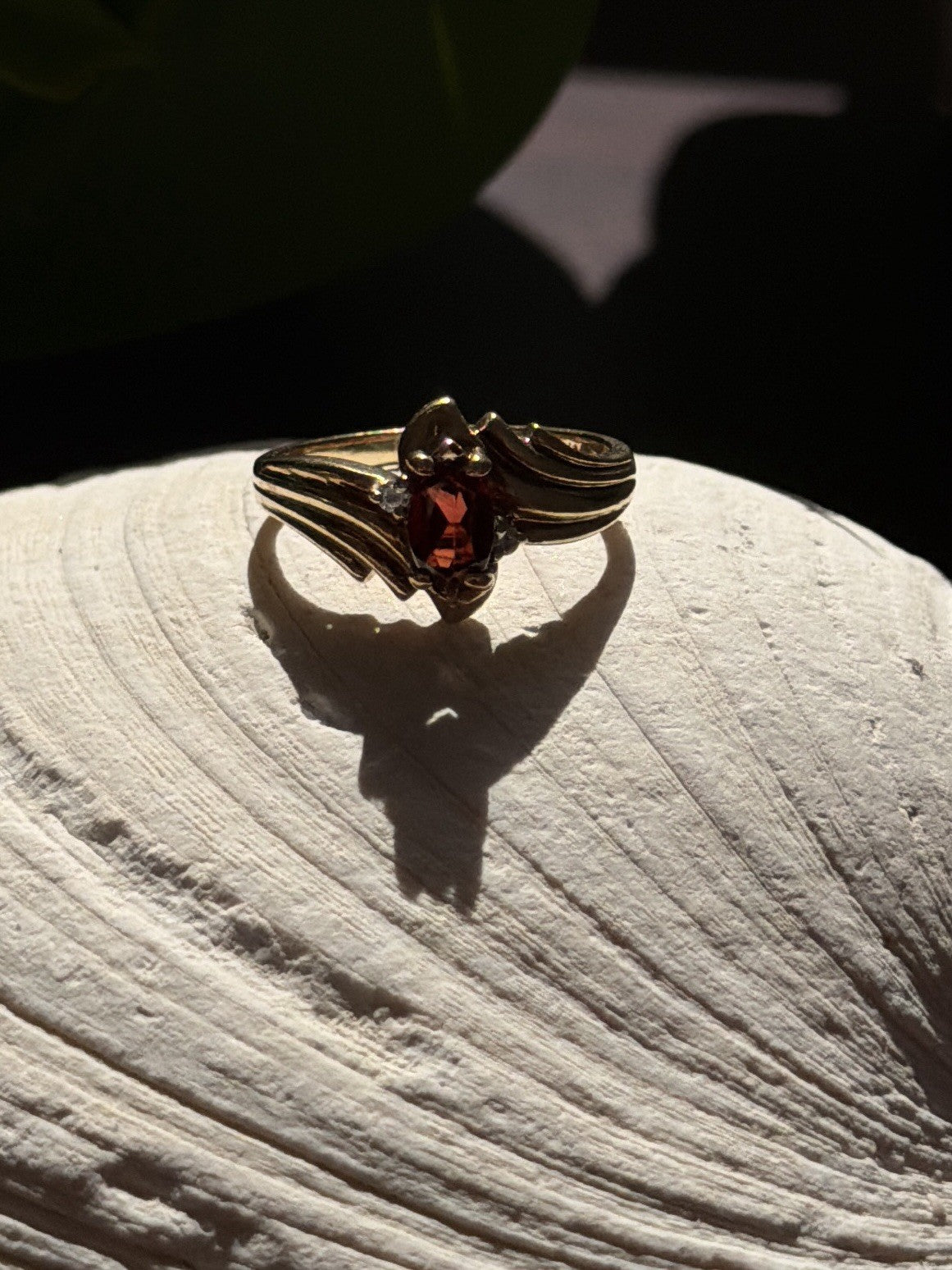 Elegant 10K Yellow Gold Garnet & Diamond Ring Size 6