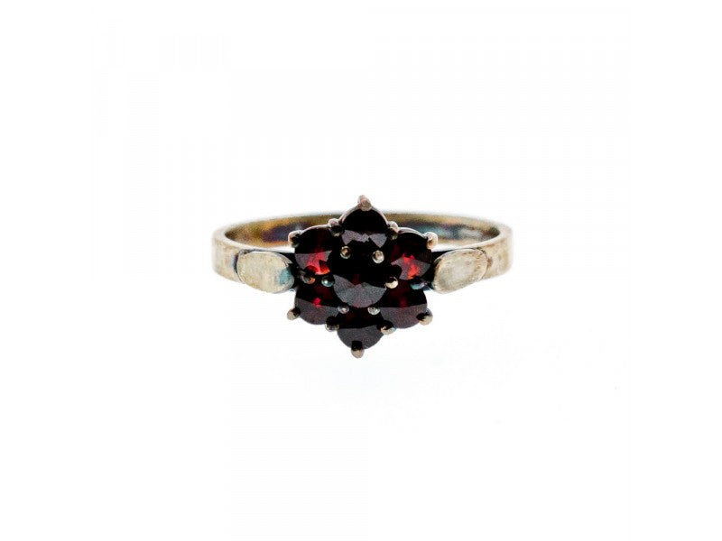 925 Sterling Silver Almandine "Flower" Ring Size 7