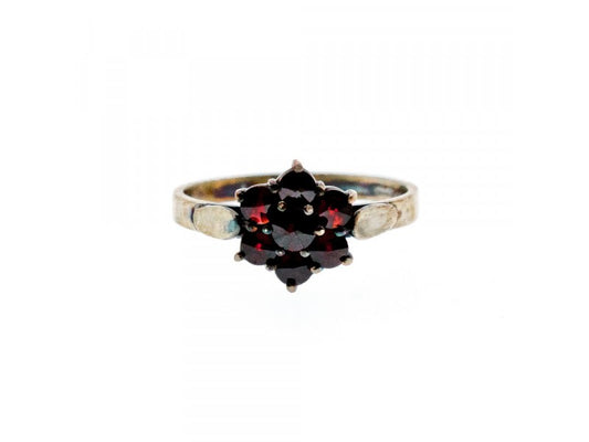 925 Sterling Silver Almandine "Flower" Ring Size 7