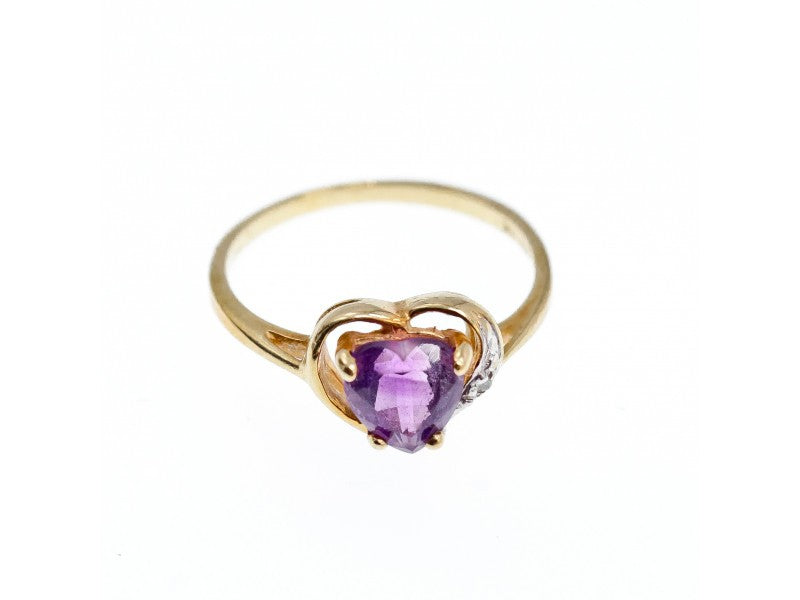 10K Yellow Gold Amethyst & Diamond Ring Size 7.25