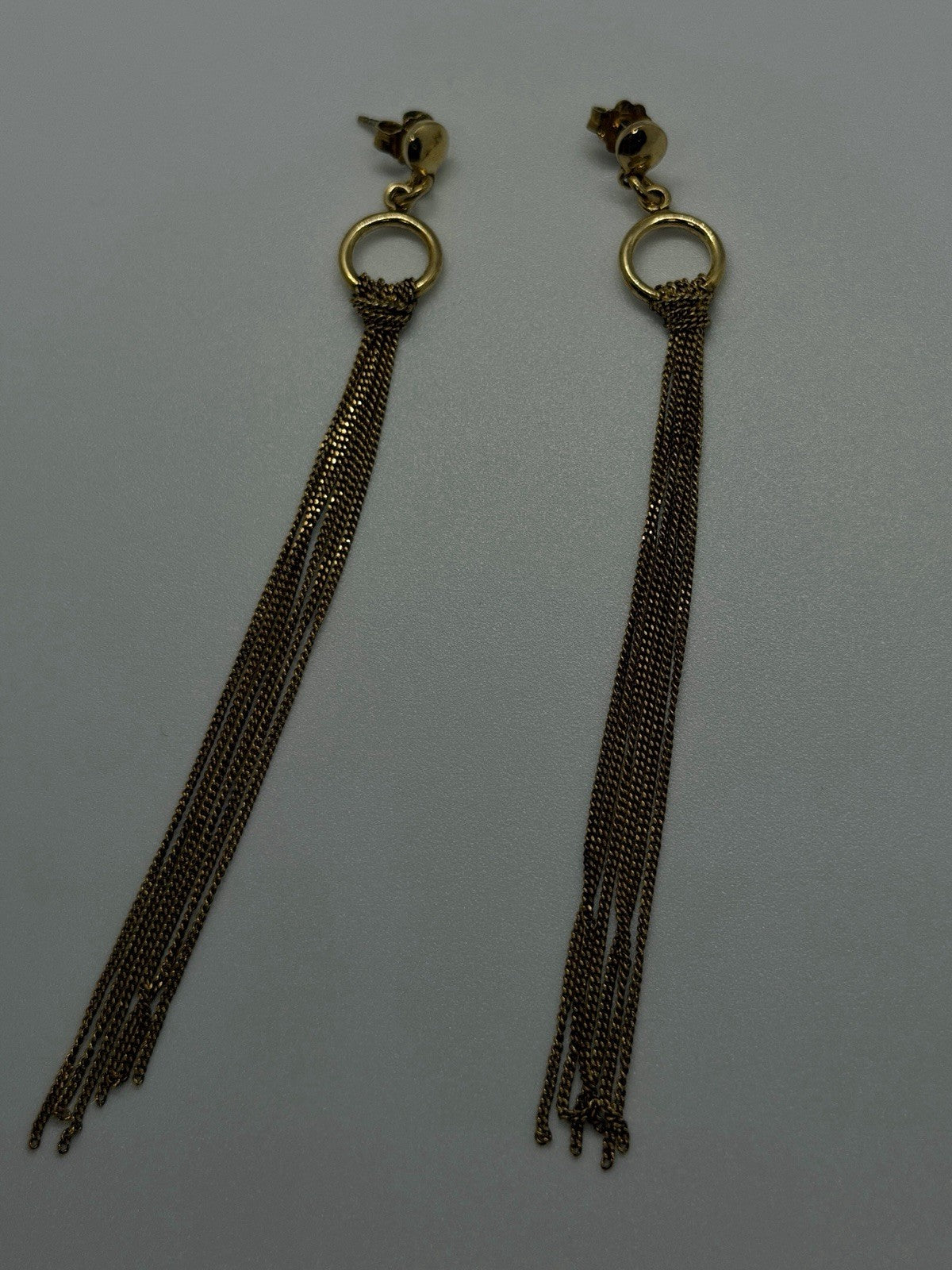 Italy 925 Sterling Silver Gold Plated Long Chain Tassel Drop Earrings