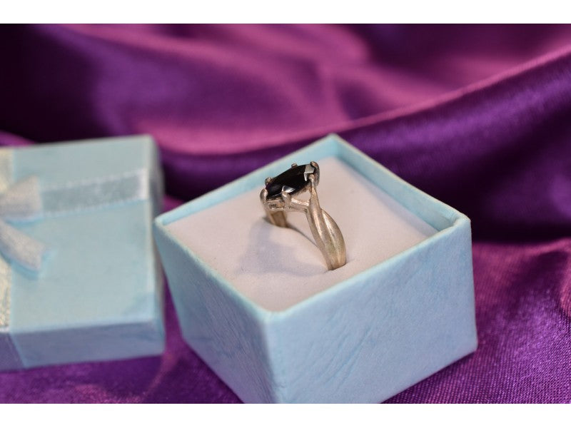 925 Sterling Silver Black Nephrite Ring Size 9