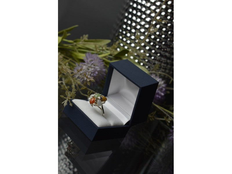 925 Sterling Silver Multicolor Agate, Nephrite & Amber Ring Size 10.25