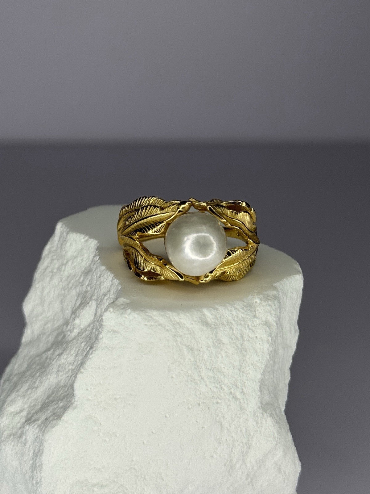 925 Sterling Silver Gold Plated Pearl Ring Size Adjustable