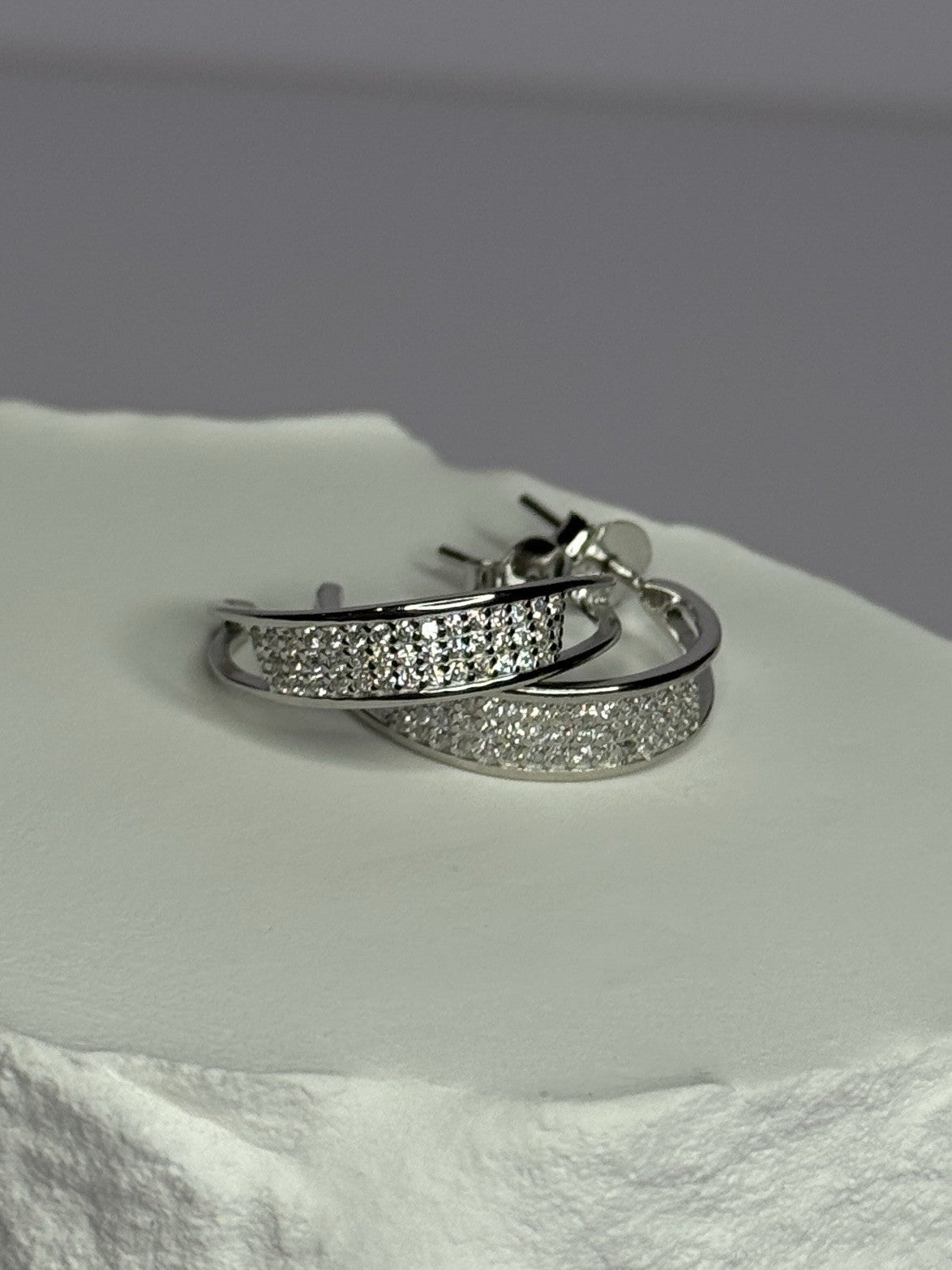 925 Sterling Silver Elegant CZ Earrings Length 0.76