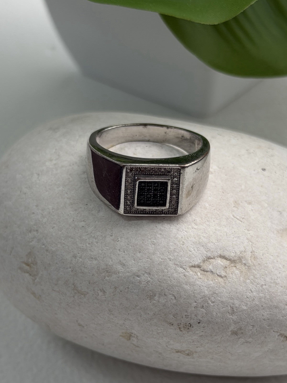 Men's 925 Sterling Silver White & Black Diamonds 0.17 ctw Ring Size 10