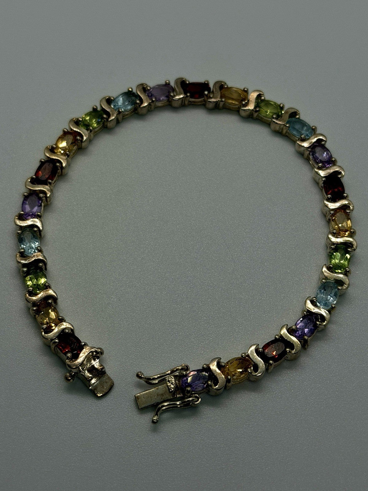 Beautiful 925 Sterling Silver Multi-Gemstone Tennis Bracelet 7.5