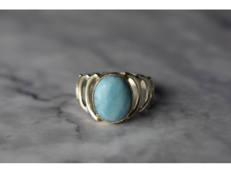925 Sterling Silver Larimar Ring Size 7