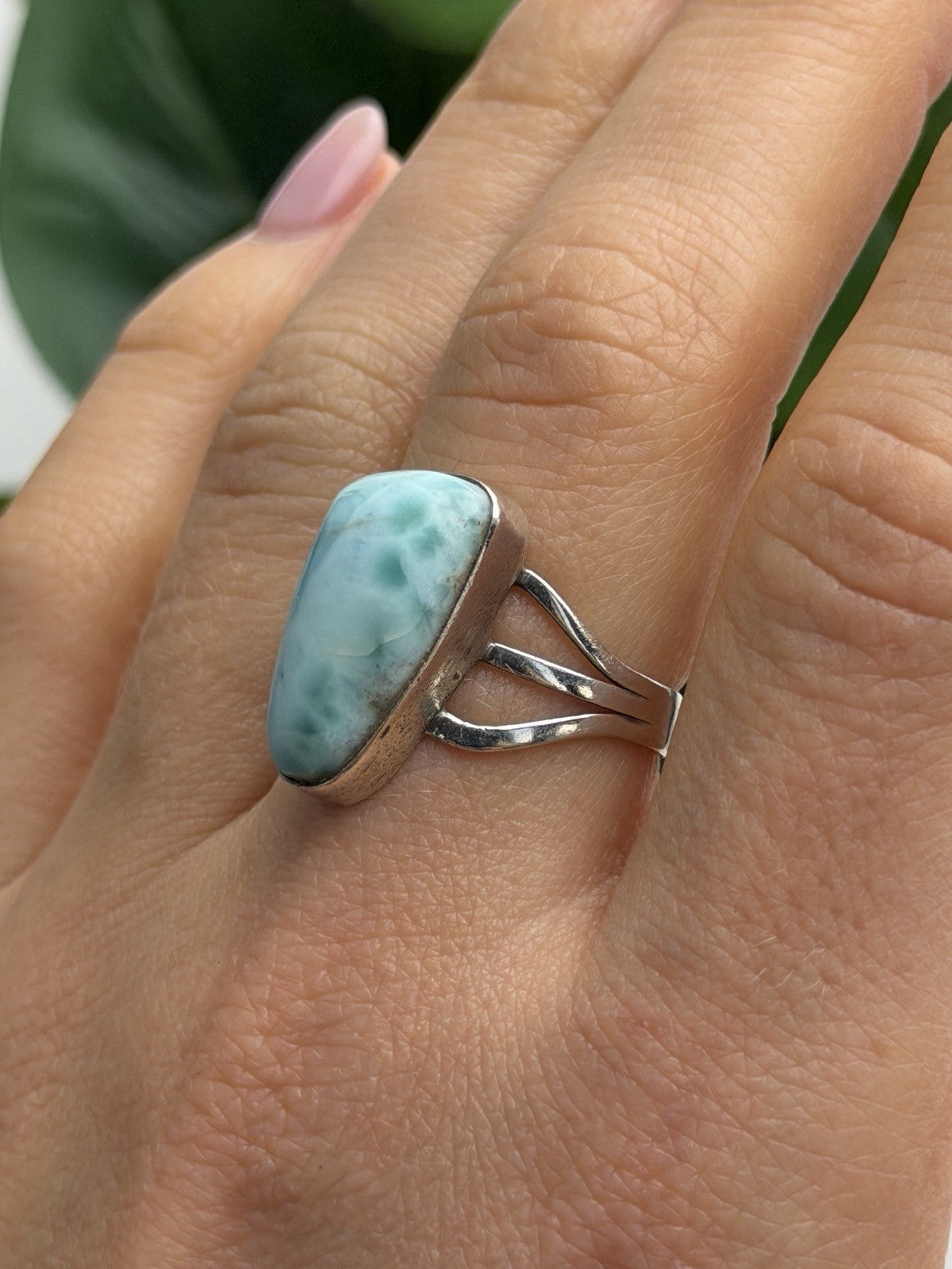 925 Sterling Silver Larimar Ring Size 8.5