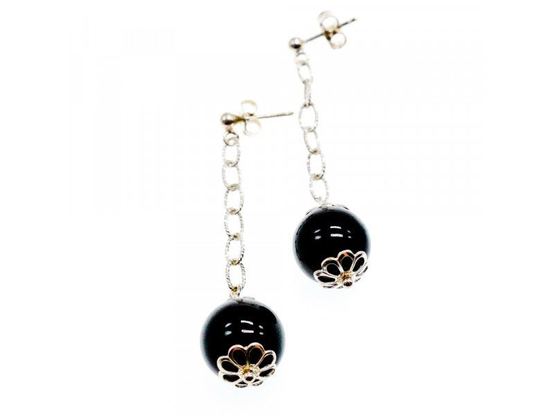 925 Sterling Silver Black Agate "Balls" Stud Earrings