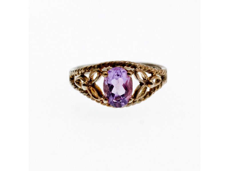 925 Sterling Silver Amethyst Openwork Ring Size 5.5