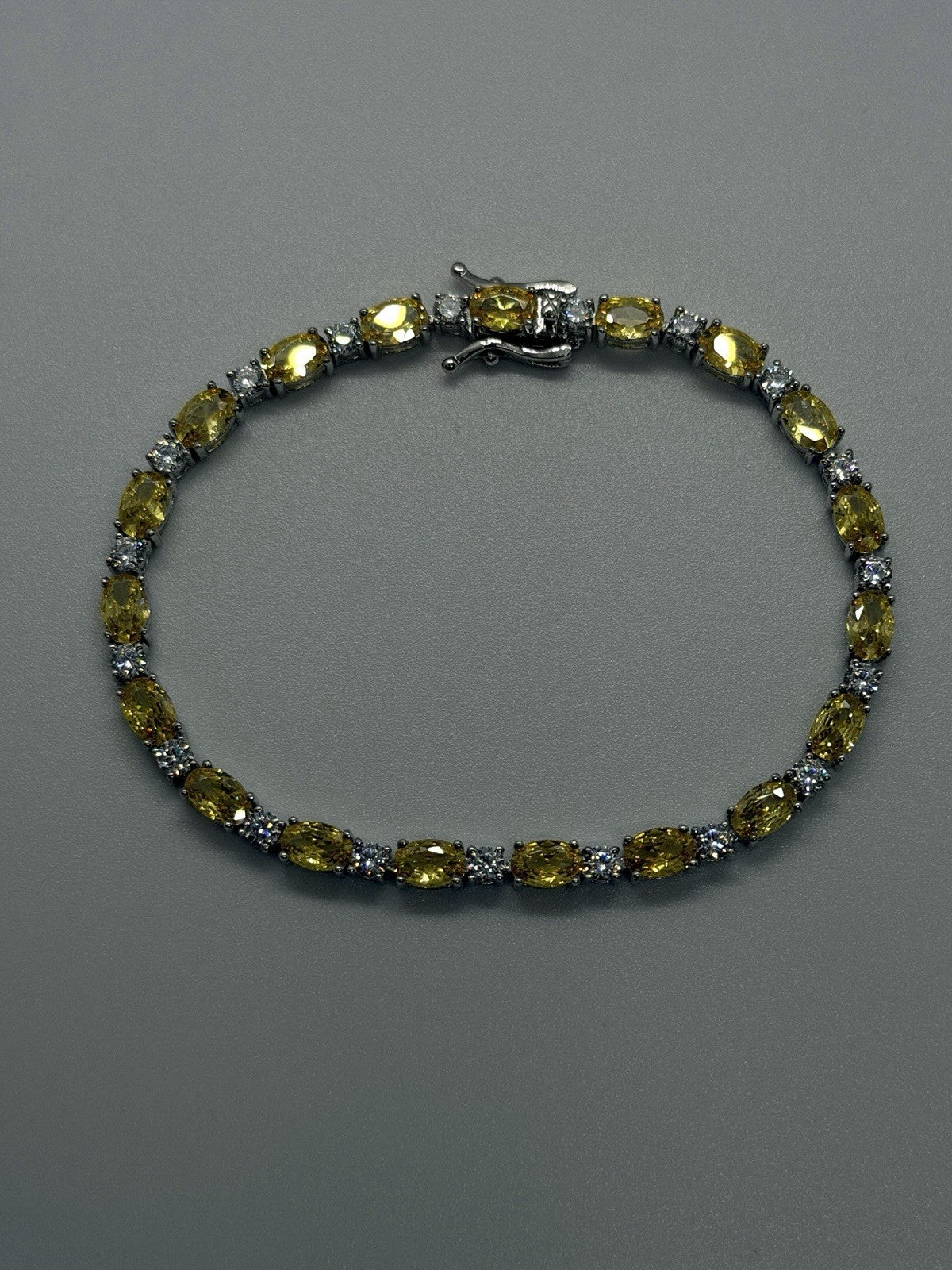 Shiny 925 Sterling Silver Yellow Citrine & Clear Beryl Bracelet Size 7.5