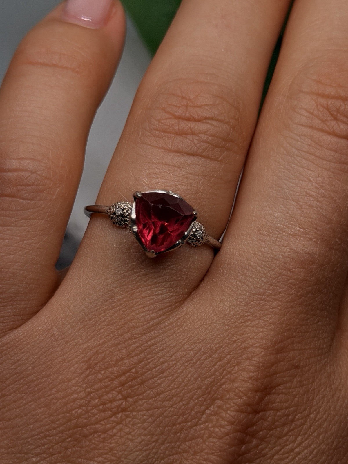 925 Sterling Silver Scarlet Trillion Cut Ruby Ring Size 8