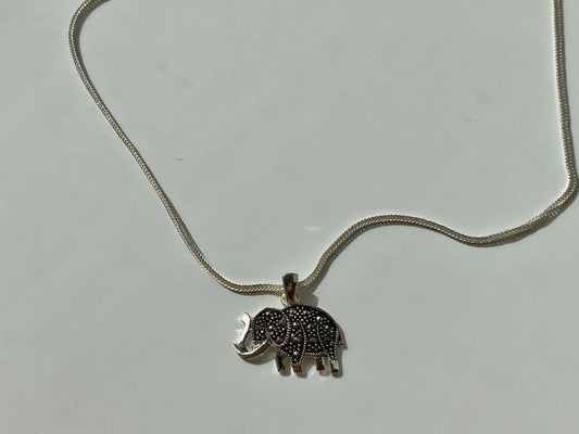 925 Sterling Silver Marcasites "Elephant" Chain With Pendant