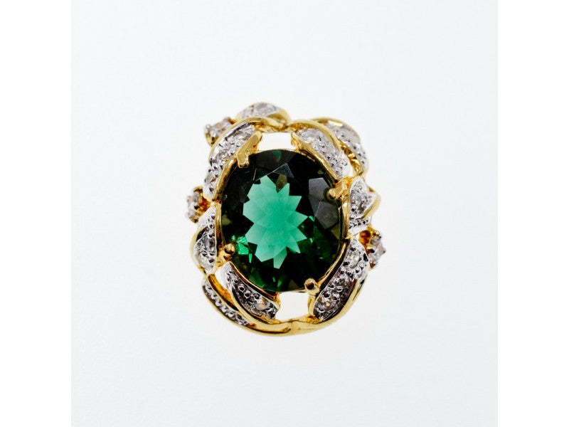 925 Sterling Silver Gold Plated Emerald & CZ Pendant