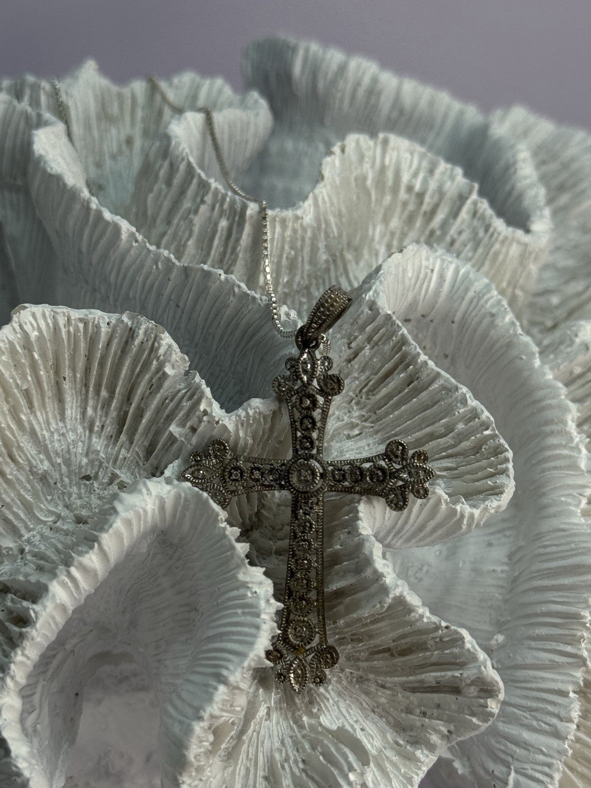 925 Sterling Silver Diamond Cross Necklace Length 30 In