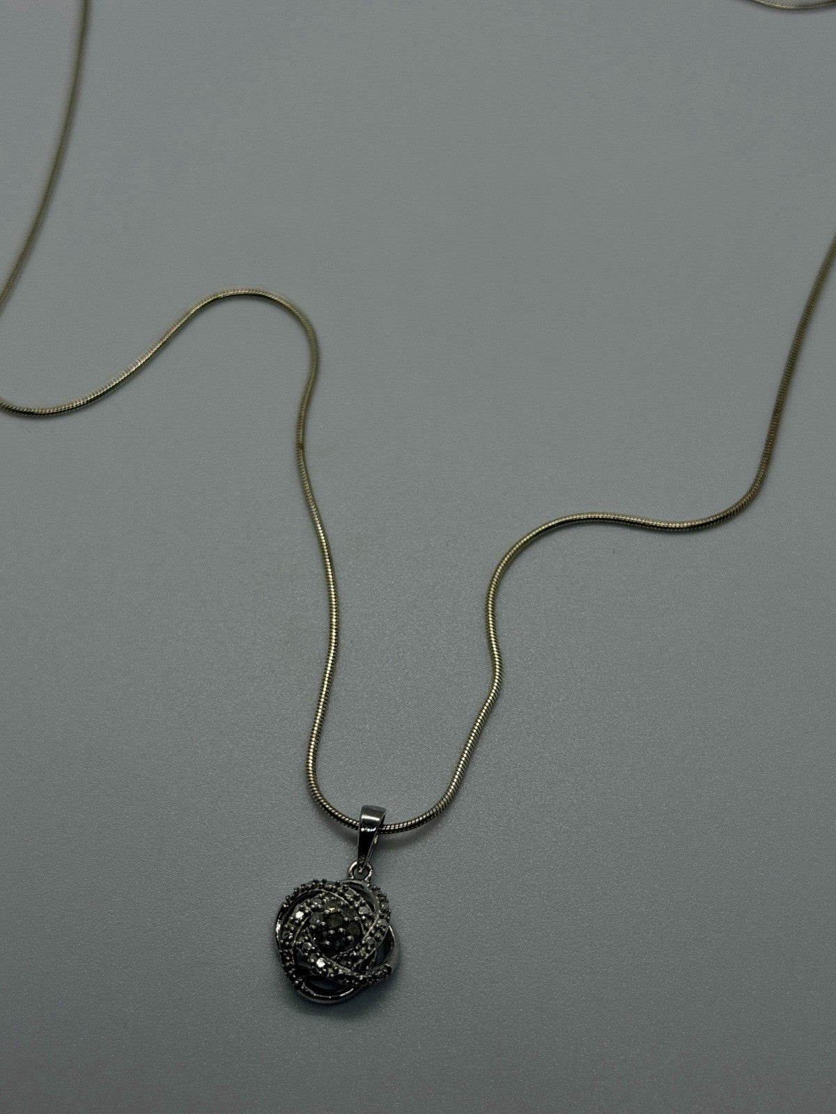 Floral Rose Design 925 Sterling Silver Diamond Cluster Swirl Necklace