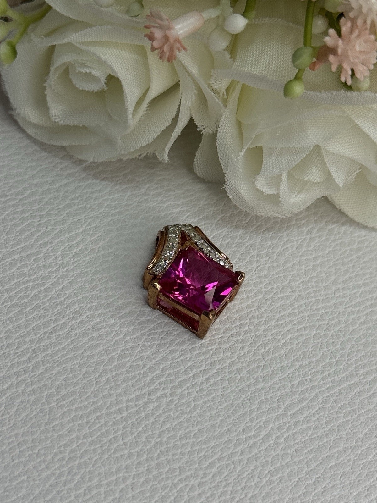 925 Sterling Silver Gold Plated Pink Topaz Pendant Length 0.80 Inch