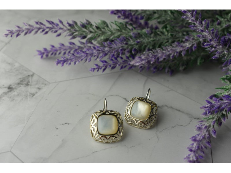 925 Sterling Silver Mother Of Pearl "Openwork" Earrings