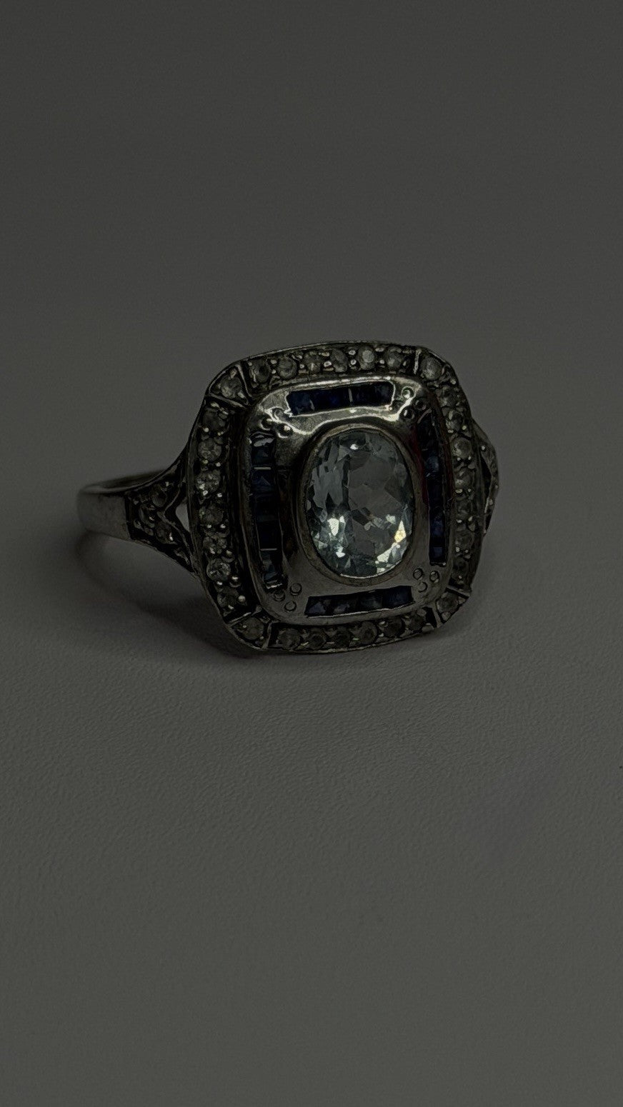 925 Sterling Silver Aquamarine, Sapphire & White Beryl Ring Size 9