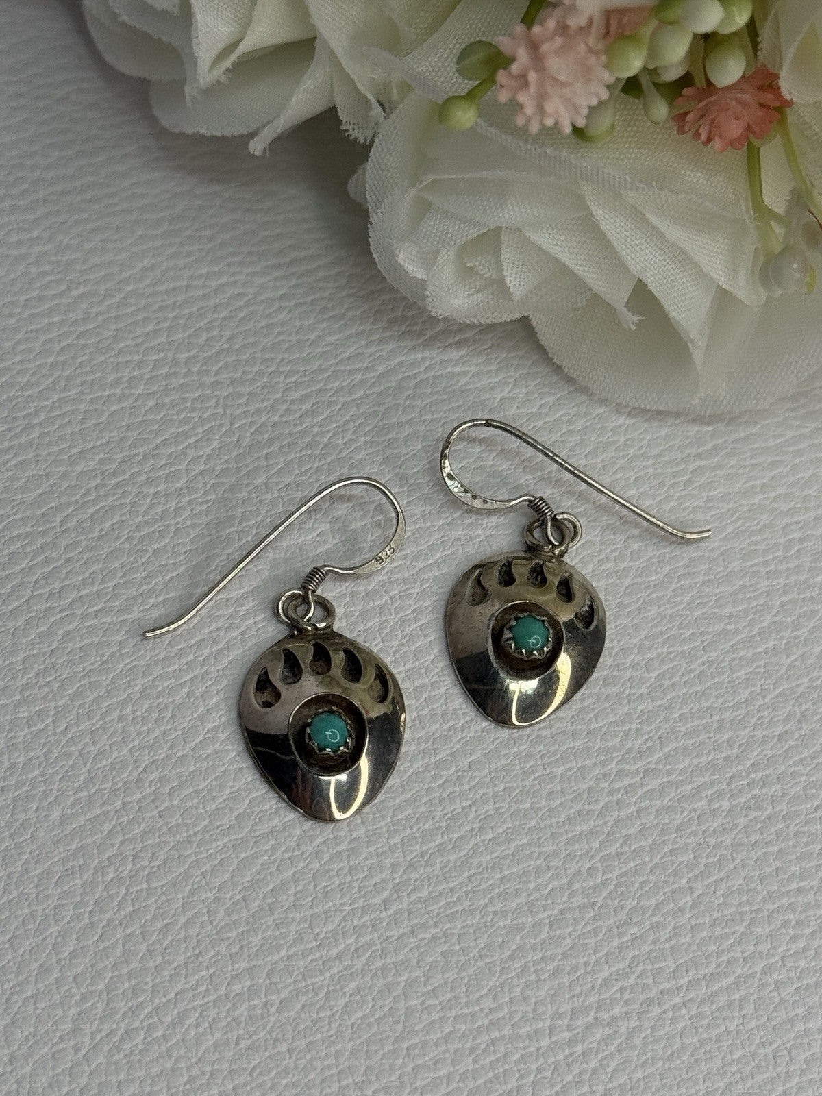 Vintage Native American 925 Sterling Silver Turquoise Earrings Length 1.20 Inch