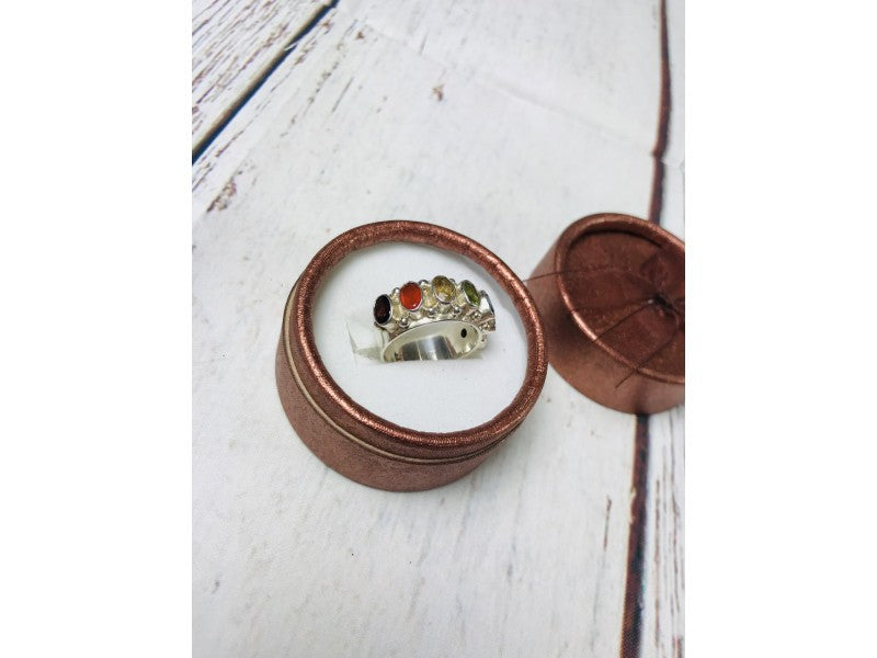 925 Sterling Silver Multi Gemstones Ring Size 8.5