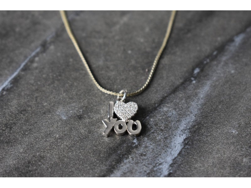 925 Sterling Silver CZ "I Love You" ?Hain With Pendant Italy