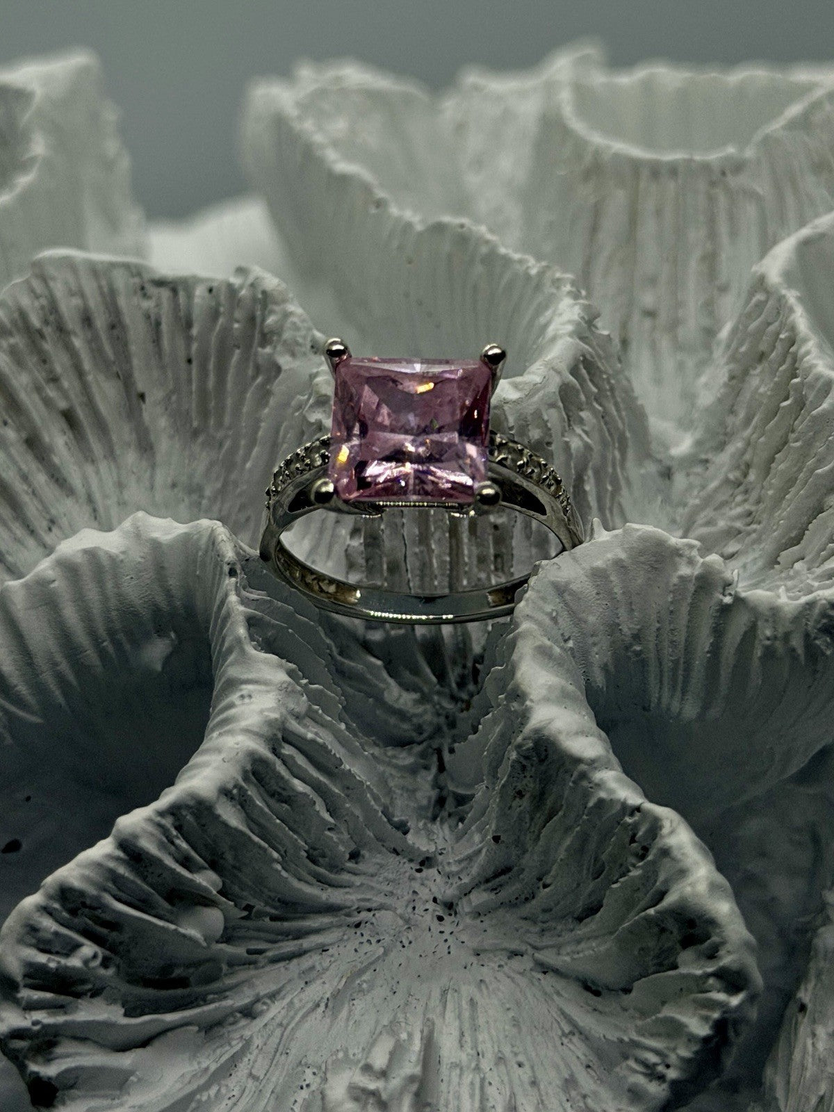 14K White Gold Pink Sapphire & Diamond Ring Size 7