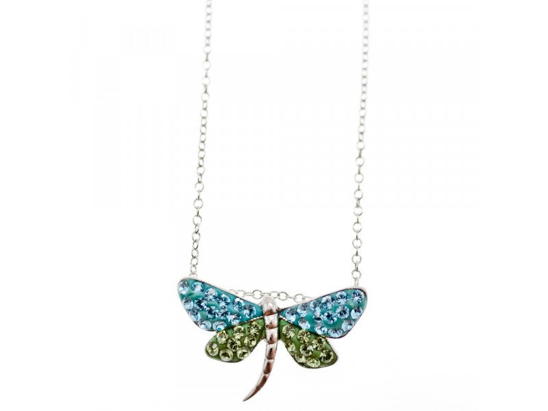 925 Sterling Silver CZ & Enamel "Dragonfly" Chain With Pendant