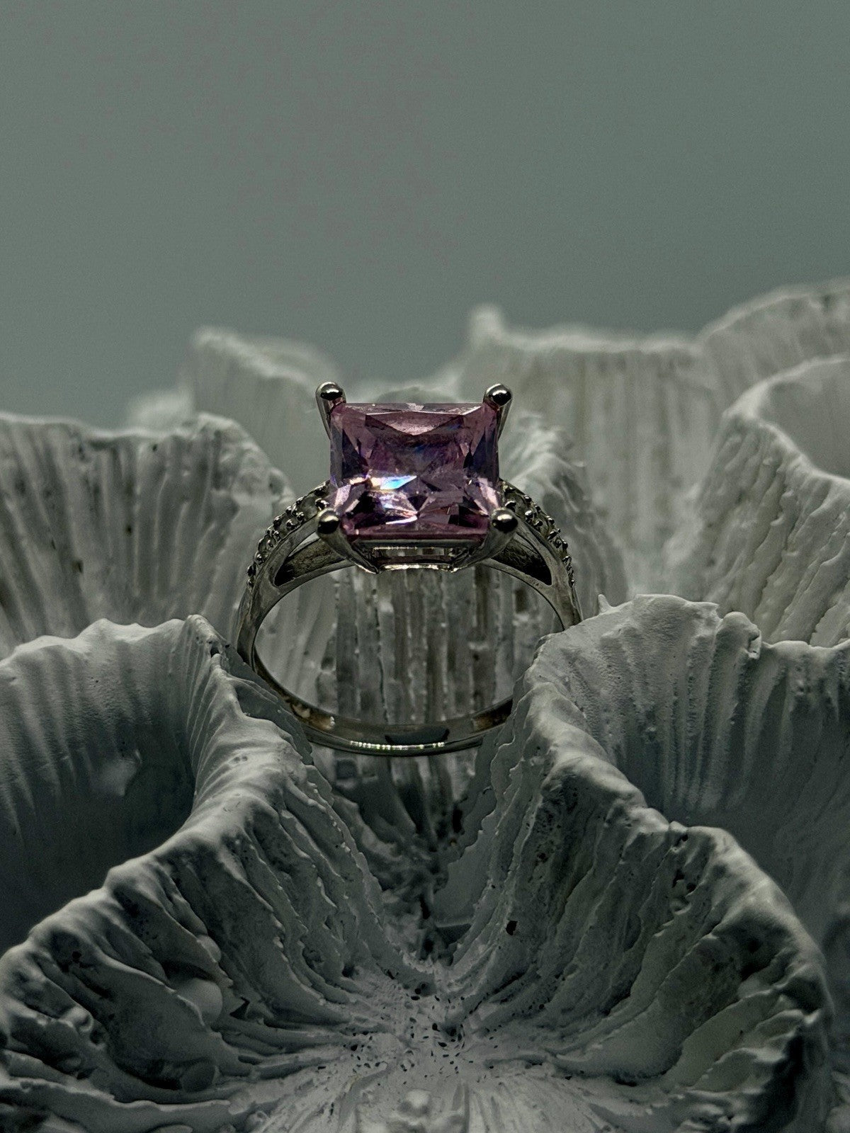 14K White Gold Pink Sapphire & Diamond Ring Size 7
