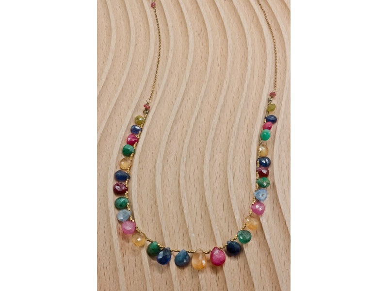 925 Sterling Silver Gold Plated Agates "Mood" Necklace Italy