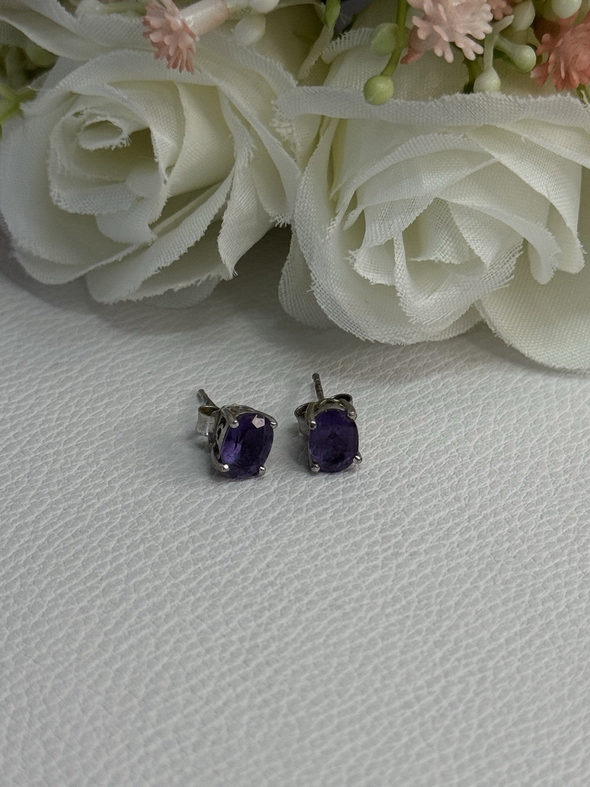 925 Sterling Silver Amethyst Earrings Length 0.27 Inch
