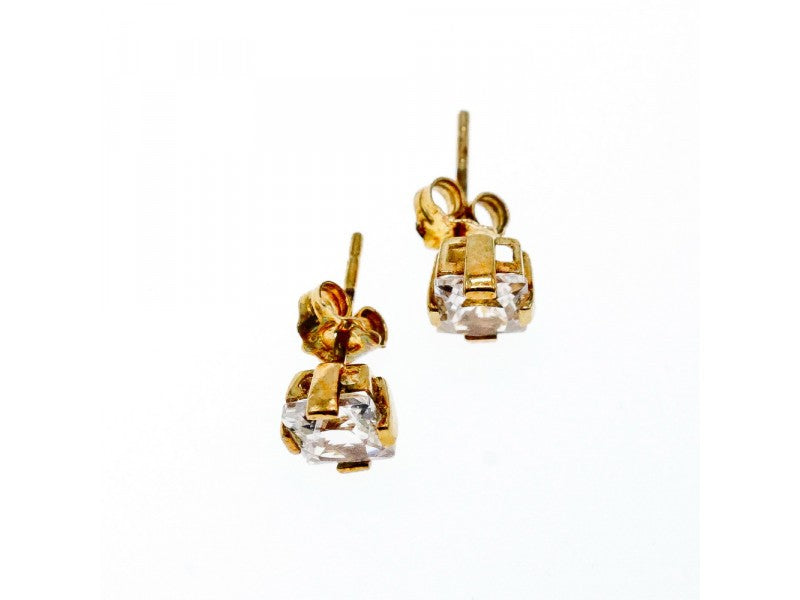 925 Sterling Silver Gold Plated White Topaz Stud Earrings Italy