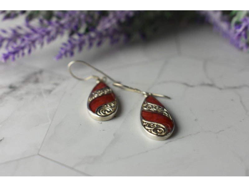 Vintage 925 Sterling Silver Red Jasper Earrings