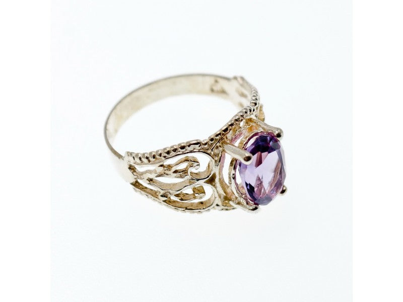 925 Sterling Silver Amethyst Openwork Ring Size 7