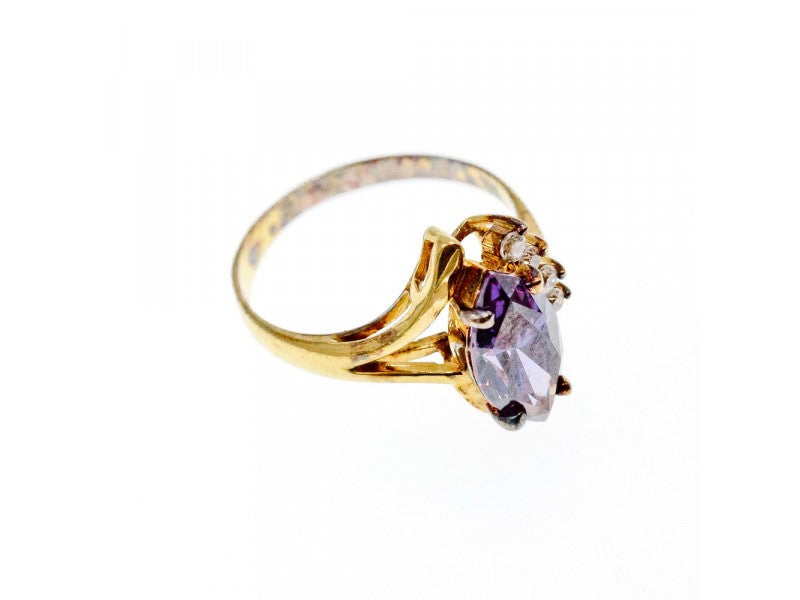 925 Sterling Silver Gold Plated Amethyst & CZ Ring Size 7